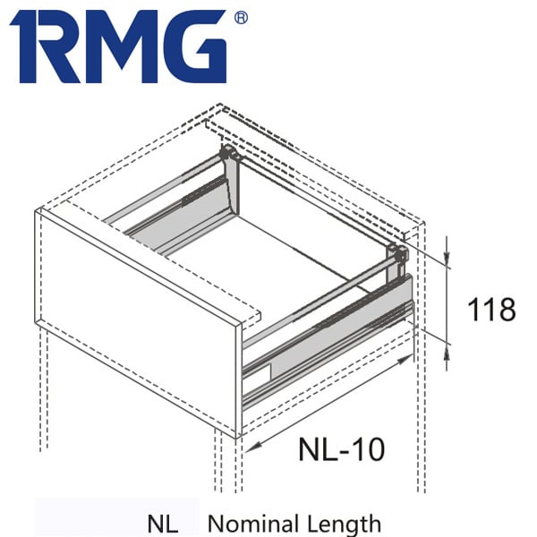 118mm metal box with full extension slides RL04(2)
