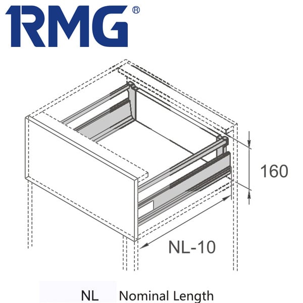 Square double wall drawer system with slow close drawer slides RL122