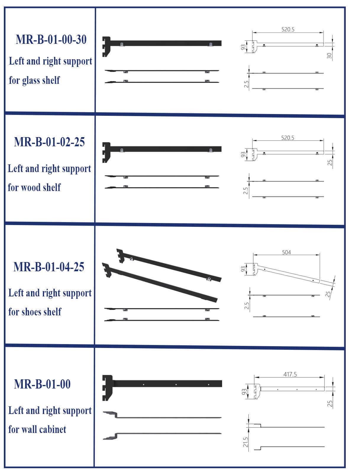 Wall mounted wardrobe left and right support table