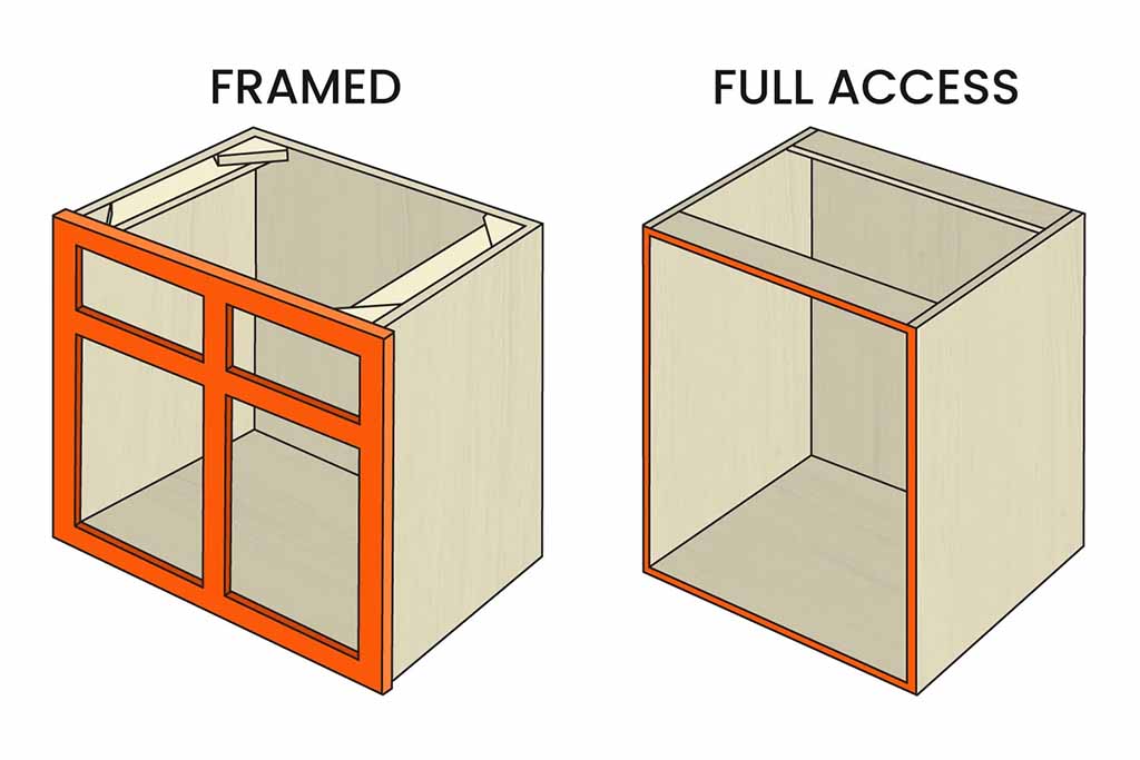space inside framed and frameless cabinets